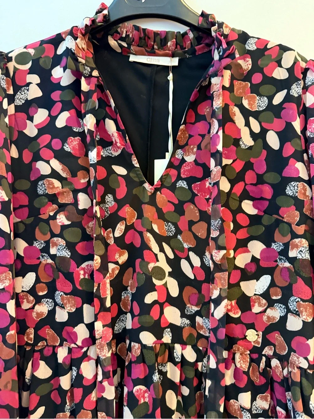 Gaudi' Black Midi Dress with Pink, Red and Green Abstract Print